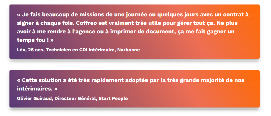 Exemples témoignages client Coffreo